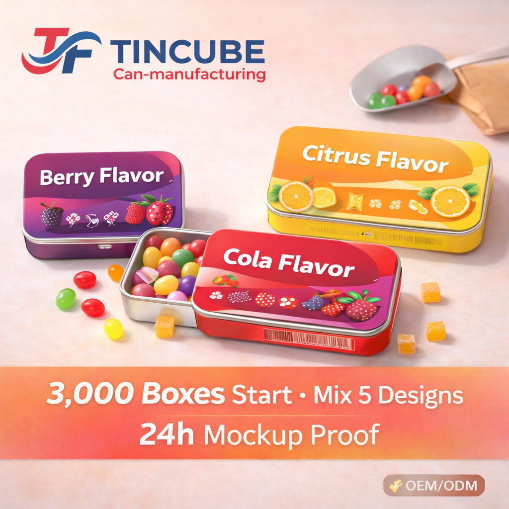 Custom square metal tin boxes for board games, card games, and puzzles
