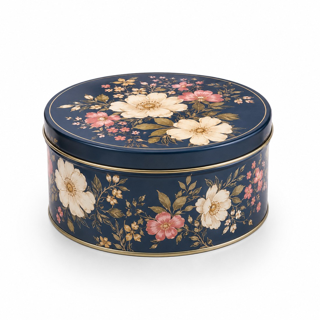 Round floral cookie tin