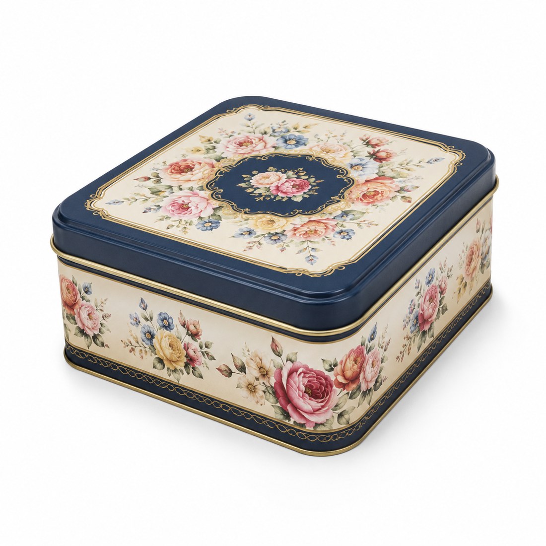 Square floral gift tin box
