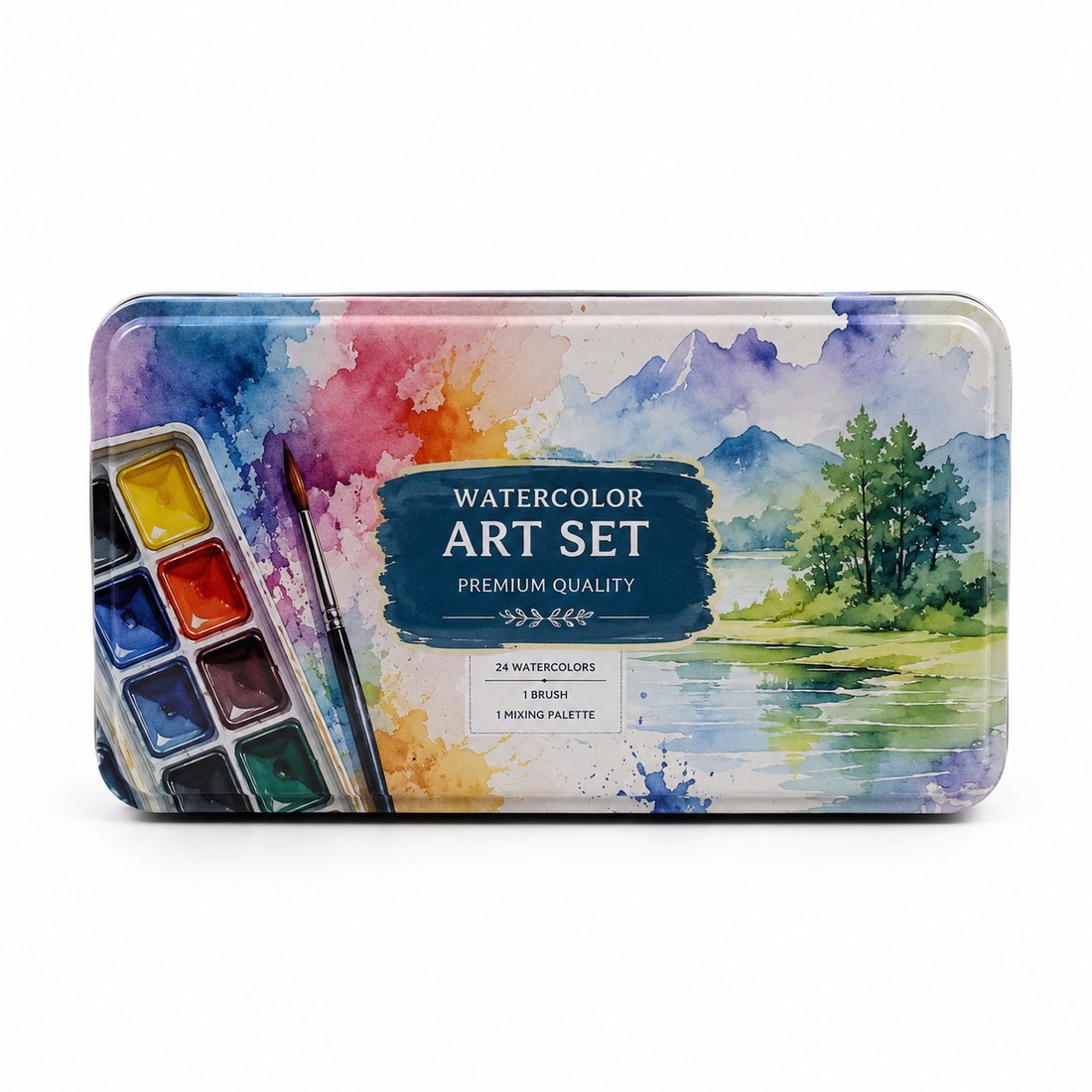 Watercolor tin art set packaging